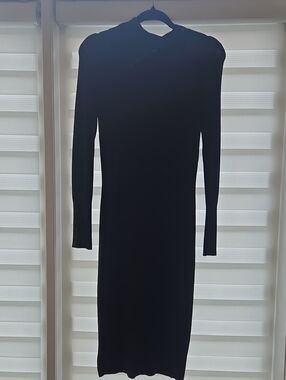 Zara Classic Black Long-Sleeve Midi Dress - Elegant Everyday Style